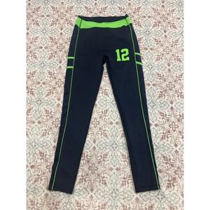 Navy Blue & Neon Green Athletic Leggings Number 12 Graphic Pants S/M